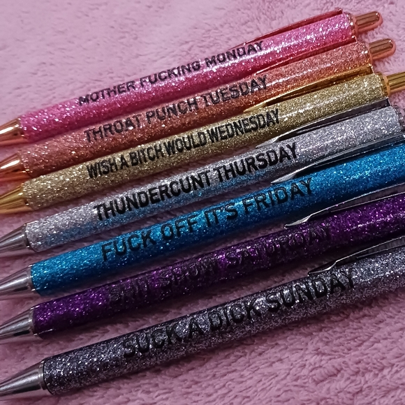Set of Funny Seven Days of The Week Glitter Ballpoint Pens - Picture 3 of 4